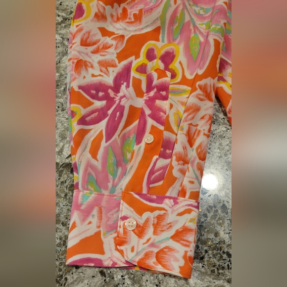 Chaps by Ralph Lauren Georgette Floral Coral Button Blouse Top. Womens Plus 1X - Picture 2 of 4